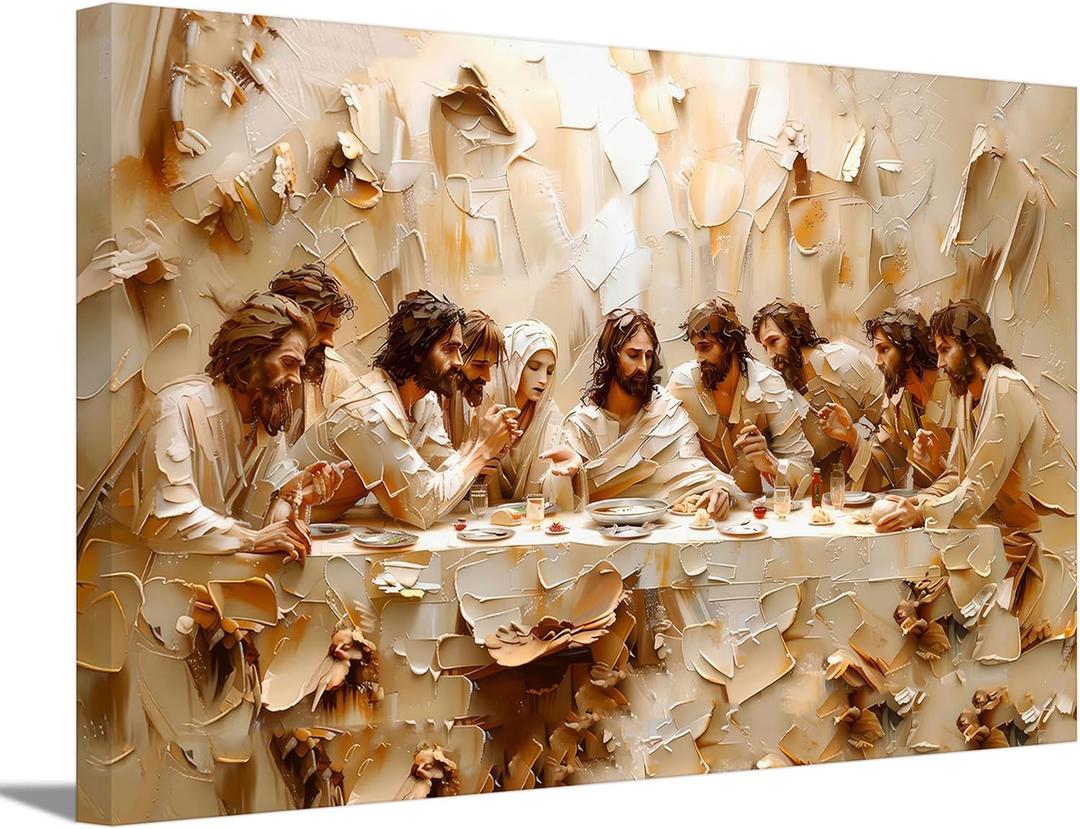 Jesus Last Supper Canvas Wall Art Christian Bible Story Wall Decor Picture Jesus and Twelve Apostles Poster Print Painting for Living Room Bedroom Church Artwork Home Decoration Ready to hang (36L" x 24W")