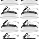 200W 8 Pack UFO LED High Bay Light with Reflector 28,000lm 5000K LED High Bay Lights AC110-277V 5' Cable with Plug Waterproof UFO Lights for Garage Shop Gym Factory