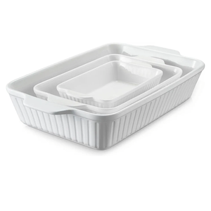 DOWAN Casserole Dishes for Oven, Baking Dishes Set, Ceramic Bakeware Sets of 3, Lasagna Pan Deep, Rectangular Baking Pan Set with Handles for Baking, Casserole, Kitchen, Wedding Gift, Soft White (15.6''/12.2''/8.9'