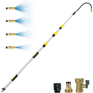 Buyplus 12FT Telescopic Gutter Cleaning Tools from The Ground, Long Reach Gutter Cleaner Wand with Hose Attachment, Rain Gutters Cleaner Tool with Extension Pole for 2nd Story House