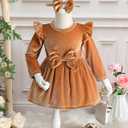 Kucnuzki Toddler Baby Girl Clothes Velvet Dress Solid Little Flower Girl Dress Princess Casual Party Dress for Girl Fall (18-24 Months, Brown)