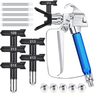 Zhengmy 12 Pcs Airless Paint Sprayer Gun with Nozzle Guard Spray Tips and Airless Paint Spray Gun Filter for Spraying Machine Accessories (109,213,313,413,515)