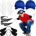 8 Pcs Halloween Black Dog Costume Cartoon Character Costume Hat Ear Headband Glove Sunglass for Adults Cosplay Party