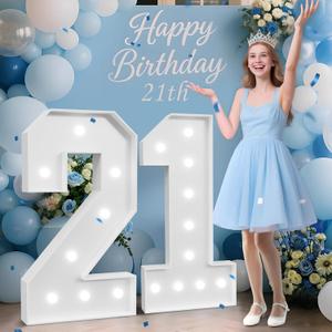 4FT 21 Marquee Numbers, 21 Light up Numbers for Party, 21st Birthday Decorations for Her Him, Big 21 Sign with Light for Anniversary, Birthday Backdrop Decor