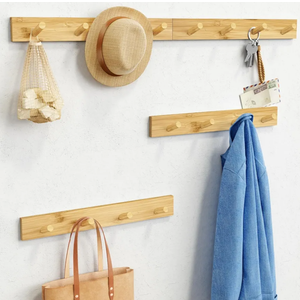 Forbena Natural Wood Coat Rack Wall Mount Set of 4, Wooden Wall Hooks for Bathroom Towels, Vertical Coat Hanger for Kids Room, Boys Girls Bedroom, Office, Entryway Keys Hats and Shoes -16 Hooks