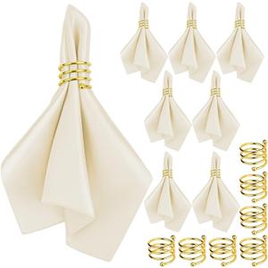 MCEAST Satin Cloth Napkins and Napkin Rings Set of 8, Smooth Fabric Table Napkins and Napkin Holder for Wedding, Birthday Dinner Party, Family Gatherings, Table Decor (Ivory, 17 x 17 Inches)