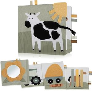 Soft Baby Book with Touch and Feel Pages - Cute Sensory Book for Babies 0-6, 6-12 & 12-18 Months with Mirror & Crinkle Paper - The Perfect Christmas Toy for Baby Showers Or as a Newborn/Infant Gift