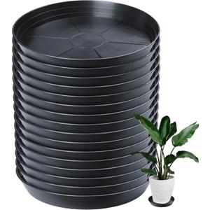 16 Pack Plant Saucer Bulk 12 inch, 2" Large Deep Heavy Duty Plant Saucers, Garden Plastic Plant Drainage Trays for Indoors Outdoor, Pot Tray for Planter, Black