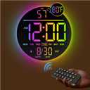 JALL 10" Large Digital Wall Clock with Seconds, Alarm Countdown Timer, Big LED Display, RGB Color, DST, Temperature, Mounted for Bedroom Living Room Office Classroom Gym, Xmas Birthday Gift, RGB