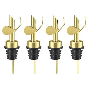 TERESRY Olive Oil Dispenser Spout, Weighted Liquor Pour Spout, Syrup Dispenser Spout, Stainless Steel Automatic Pour Spouts for Liquor Bottles, Oil Bottles, Vinegar, Syrup and Alcohol 4 Pack Golden