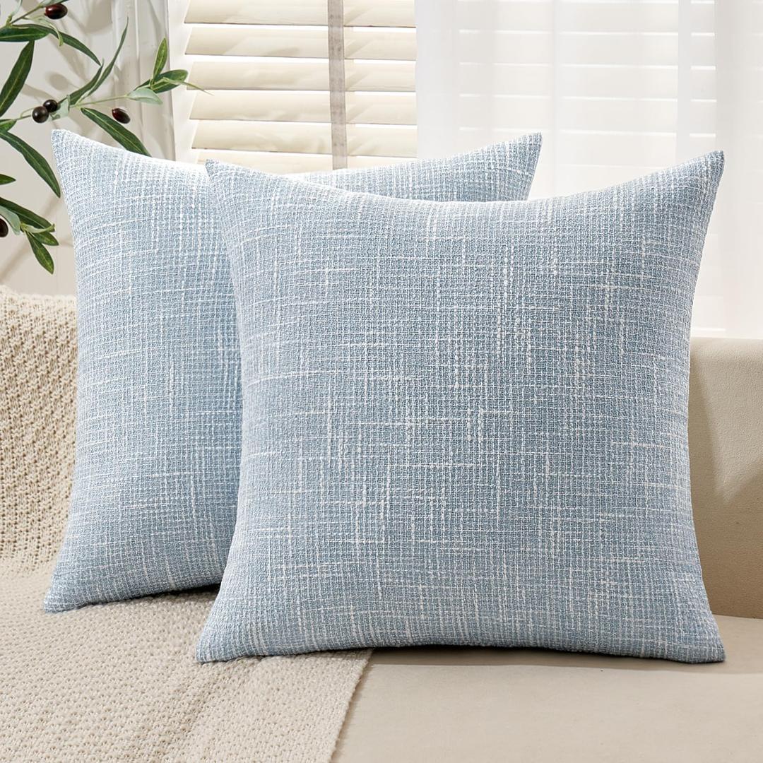 MIULEE Burlap Linen Throw Pillow Covers 18x18 Inch Set of 2 Light Blue Farmhouse Decorative Pillows Modern Pillowcases Soft Accent Cushion Covers for Outdoor Couch Sofa Bedroom Livingroom Home Decor