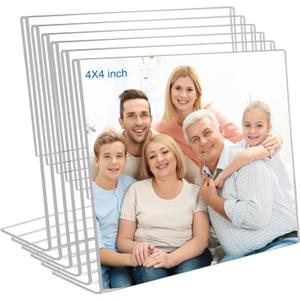 4x4 Acrylic Picture Frames, Set Of 6 Clear Acrylic Frameless Gift for Desktop Display, Standing Picture or Display Sign Holder with Inserts for Home Office