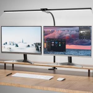 Desk Lamp for Office Home, 31.5" Desktop Lighting Bar with Gooseneck, Clip on Desk Light with Clamp, Bright Dimmable Table Lamp for Study, Work, Computer, Monitor, Reading (Black)