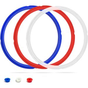 Silicone Sealing Ring for InstaPot - 3 Pcs Replacement Silicone Gasket Seal Rings with 3 Colors(Red, Clear and Blue) - Gasket Accessories for 5/6 Qt InstaPot