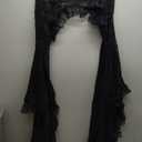 Yyxclotic Women Gothic Crop Top Shirt Y2K Black Bell Sleeve Shawl Cardigan Punk Bolero Shrug (Small)