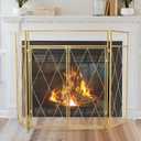 3-Panel Fireplace Screen with Double Doors, 50" x 32", Gold