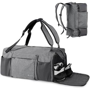Gym Bag for Men with Shoes Compartment and Wet Pocket Convertible Duffle Bag and Gym Backpack Waterproof Sports Bags for Men with 2 Bottle Holders Multipurpose Weekender Overnight Bag - Grey (Large)