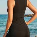 Tankini Swimsuits with Shorts - Two Piece Tummy Control Bathing Suits High Neck Swimwear with Two Side Pockets (Black)