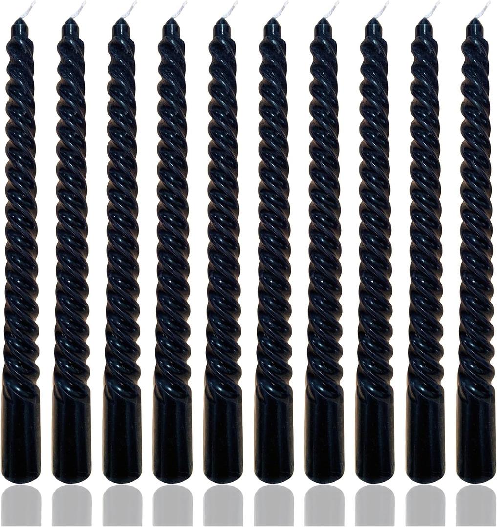 2 x 10 Inch Black Spiral Taper Candle Set, 10 Pack Unscented Candlesticks for Fall Decor Autumn Prayer Halloween Decor Rituals Meditation Fall Seasonal Decoration