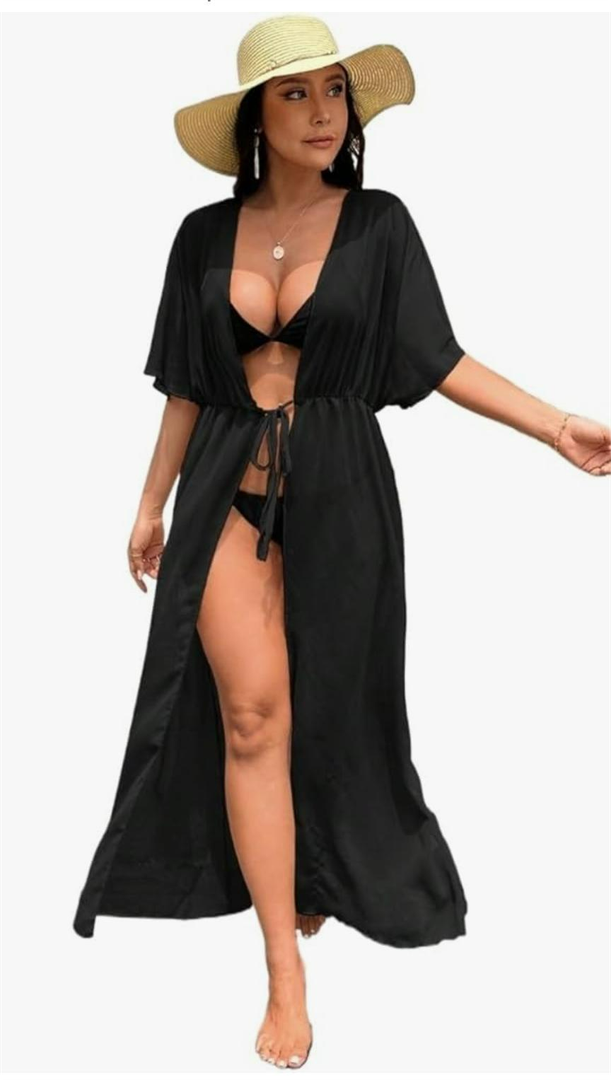Swimsuit Cover Ups for Women Beach Solid Tie Front Kimono
 1X