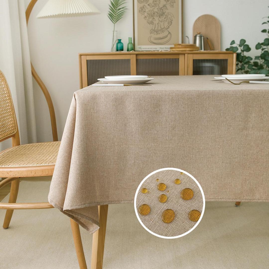 NLMUVW Linen Tablecloth for Rectangle Tables 8 Foot Burlap Linen Textured Table Cloth Water Resistant Farmhouse Table Cover for Kitchen Dining Coffee, 54 x 140 Inch