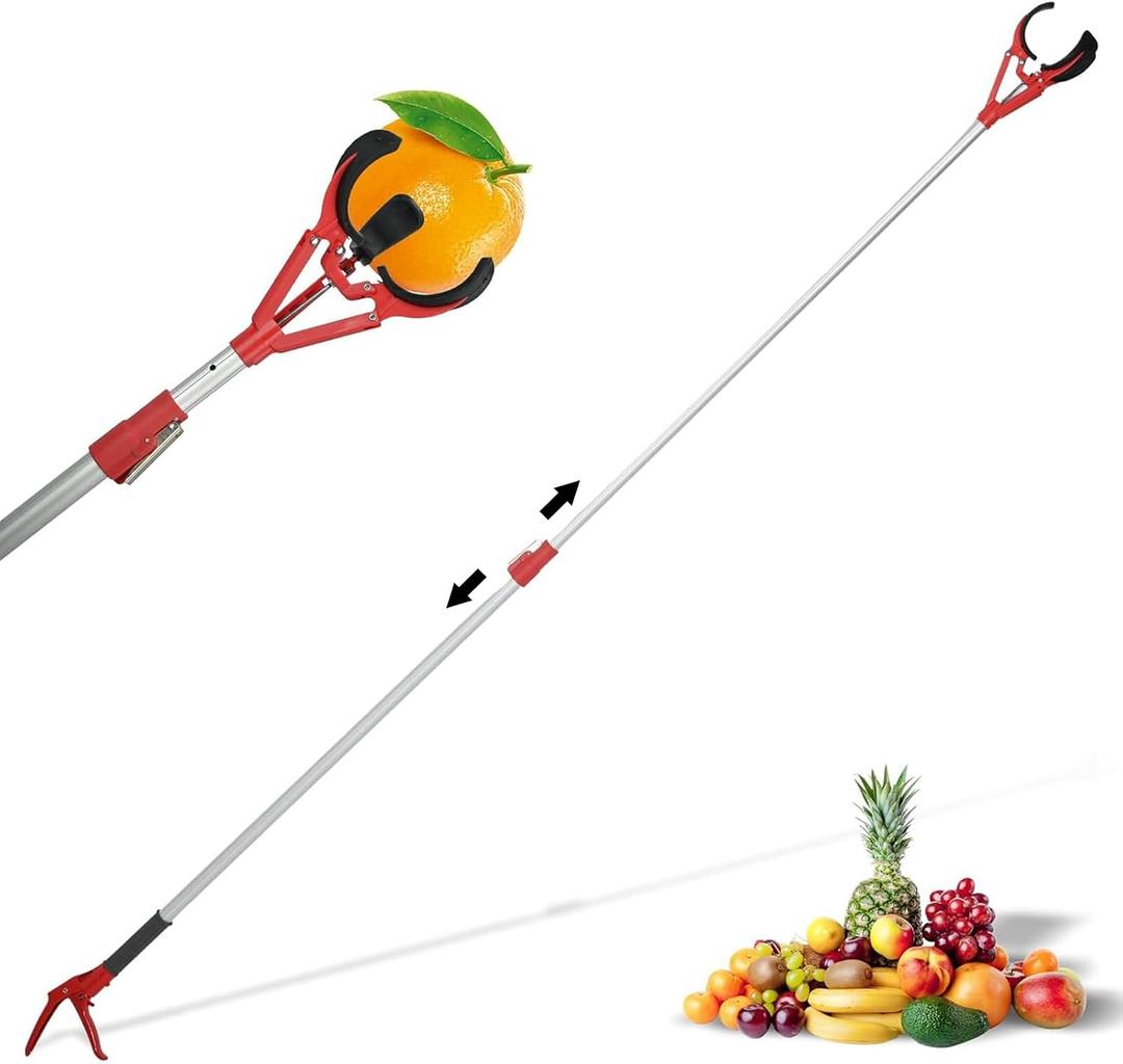 Fruit Picker Pole 54-88 Inch Adjustable, Heavy Duty Telescoping Fruit Grabber with Soft Rubber Claw, Fruit Picking Tool for Oranges Lemons Apples Avocados Gentle Harvesting