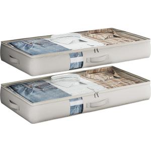 Under Bed Storage Containers with Window, Closet Organizers and Storage Bags, Foldable Underbed Storage Bags for Blankets, Clothing, Comforter, Linen Sheets, Wrapping Paper, 2 Pack, Grey
