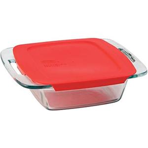 Easy Grab Square Glass Baking Dish with Red Lid - 8"