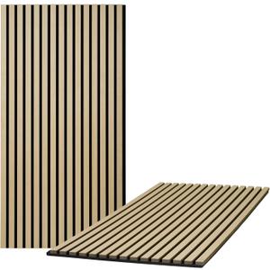 Wood Slat Wall Panels, 2 Pack Acoustic Panels 46.46"  23.82", 3D Fluted Sound Absorbing Wall Panel for Home & Office Decor, Noise Reducing Interior Wall Treatment(Ash)