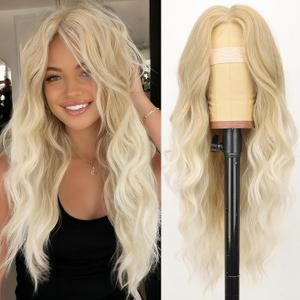 AISI HAIR Light Blonde To Platinum Blonde Wig for Women, Long Wavy Lace Hairline Middle Part Synthetic Heat Resistant Wig for Daily Party-26 Inch