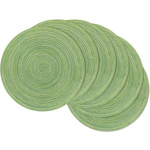 SHACOS Round Placemats Set of 6 for Dining Tables 15 inch Cotton Braided Placemats Washable Reversible for Kitchen Holiday Party (Mixed Color Pea Green, 6)
