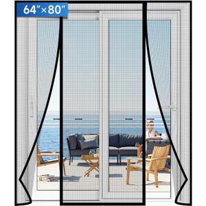 Magnetic Screen Door Upgraded PET Mesh Stronger Than Fiberglass and Polyester,Hands Free,Keeps Bugs Out,Pet & Kid Friendly,Suitable for Sliding Door,Large Patio Door and French Door-64''x80'' (Fit Door Size 6480 Inch Screen Size 6682 Inch, Black)