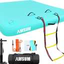 AWSUM Inflatable Floating Dock Air Dock Platform Floating Island Raft with None-Slip Surface for Pool Beach Ocean (8  6 ft, Mint Green)