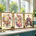 XCDVVAW Stretched Canvas Anatomy Wall Art Set of 3, Floral Human Organ Prints, Vintage Medical Heart Brain Lungs Artwork, Ready to Hang Boho Decor for Nursing School, Doctor Office & Classroom