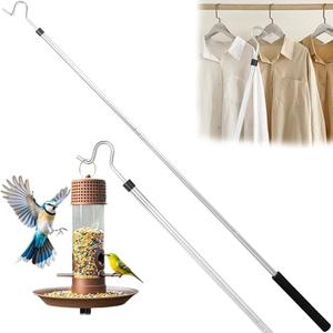 Frebuta Clothing Hook Pole,51 Inch Closet Pole Reach with Hook Stainless Steel Sponge Handle Length Clothes Hook Pole Get Clothes From High Places Be Used Shutters Ceiling