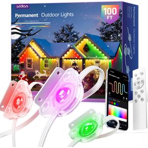 addlon 100FT Permanent Outdoor Lights, Smart RGB+IC LED Lights for House & Outdoor Decor, App & Remote Control, DIY Scene Modes, IP67 Waterproof for Christmas, Holiday, Party, Halloween Decorations