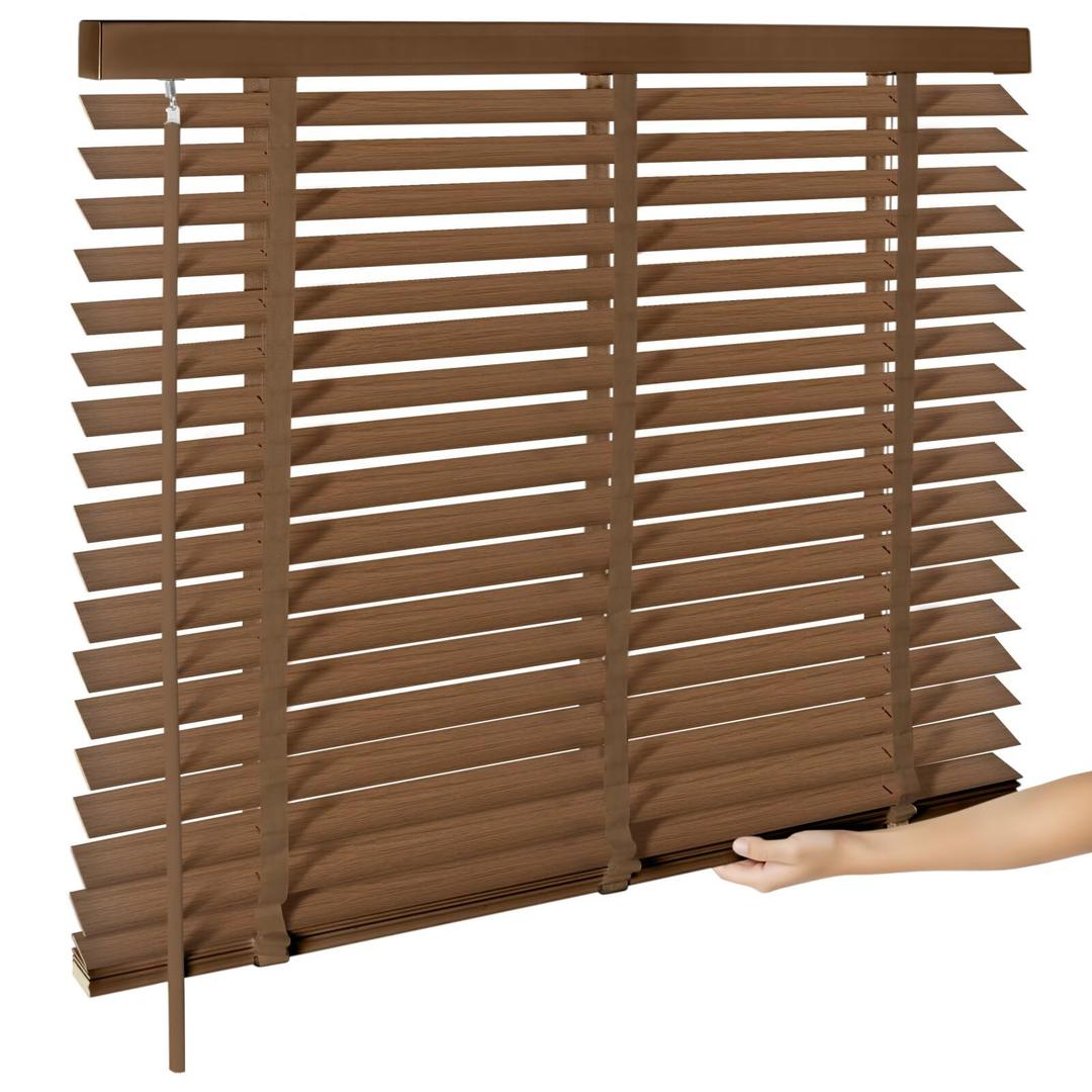 BAYUE 2" Cordless Real Wood Blinds for Indoor Windows, 34" W x 48" H