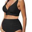 American Trends Maternity Swimsuit High Waisted Bikini Set Two Piece Pregnancy Bathing Suit Swimwear Swimming Suit (Medium, Black)