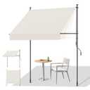 HOMEDEMO Manual Retractable Awning, 59" W x 118" H Retractable Side Bar 47-59", Outdoor Patio Awnings Height Adjustable 82-118", NO Drilling Awings for Backyard Garden Porch Outside Beige