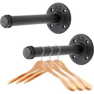 Home Expert 6 Inch Black Industrial Pipe Floating Clothing Rack Wall Mounted, Heavy Duty Garment Rack for Hanging Clothes, Multi-purpose Hanging Rod for Closet Storage, 3 Pack