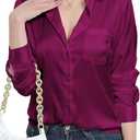 Womens Satin Silk Blouses Blouse Button Down up Shirts for Women Casual Loose Long Sleeve Business Work Tops (X-Large, Red2)
