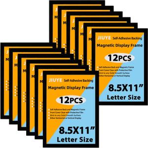 8.5x11 Magnetic Sign Holder Wall Mount,Self-Adhesive Plastic Display Frames,Clear PVC Sign Holder with Magnet Strip Border for Window/Door/Fridge/Document Notice Paper (12Pcs,Black)
