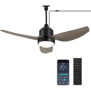 BZX Waterproof Outdoor Ceiling-Fan with Light - 52" Modern Ceiling Fans with 3 Colors LED Light, App & Remote Control, Quiet DC Motor, for Patios Gazebo (Black-Wood Grain)