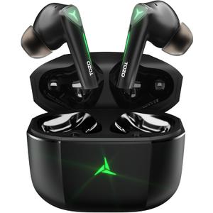 TOZO Wireless Earbuds Bluetooth 5.3 Headphones with 45ms Ultra Low-Latency and Cool Breathing Light Ergonomic Design Gaming Deep Bass Music Mode Headset Built-in Micro Stereo Sound (Dark Black)