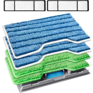 KEEPOW Reusable Replacement Pads Compatible with Shark Vac Mop VM252 VM200 VC205 VM250 /QM250 VM190 VM200P12, Washable Vacuum Mop Pad Refills, Upgraded Design of Dirt Chamber (1+2+2+2 Pads) (Green&Blue, 1+2+2+2 Pack)