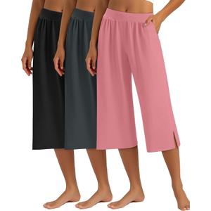 3 Pack Women's Capri Pants Capri Joggers Loose Cropped Workout Sweatpants Running Lounge Pants with Pockets (S)