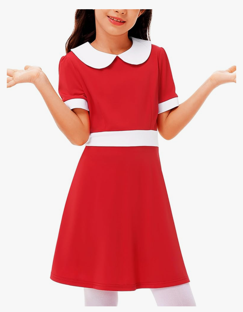 Remimi Halloween Girls Short Sleeve Peter Pan Collar A-Line Red Dresses S