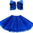 BGFKS 5 Layered Tulle Tutu Skirt for Girls with Hairbow and Hairties, Ballet Dressing Up Kid Tutu Skirt (Dark Blue, 2-8 Years Old)