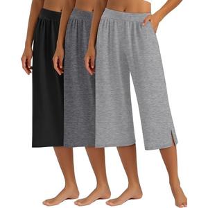 Locoowai 3 Pack Women's Capri Pants Capri Joggers Loose Cropped Workout Sweatpants Running Lounge Pants with Pockets. Medium