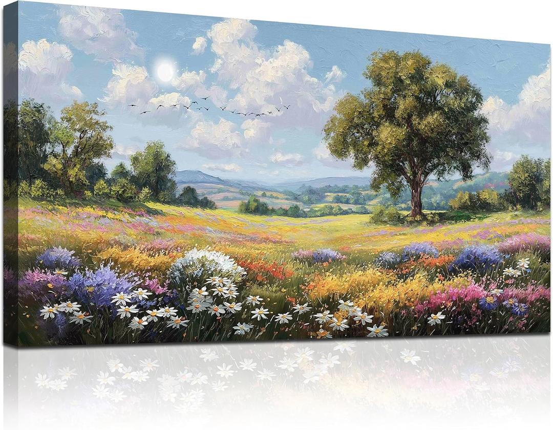 MEICEN88 Landscape Wall Decor Large Wall Art Nature Pictures Rustic Farmhouse Decor Canvas Print Wildflower Painting Wall Art for Office Living Room Bedroom Hallway Aesthetics Home Decor 24"X48"